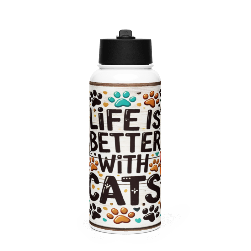 Botella Moderno y Funcional color La Vida es Mejor con Gatos - Botella Reutilizable de Aluminio 800ml