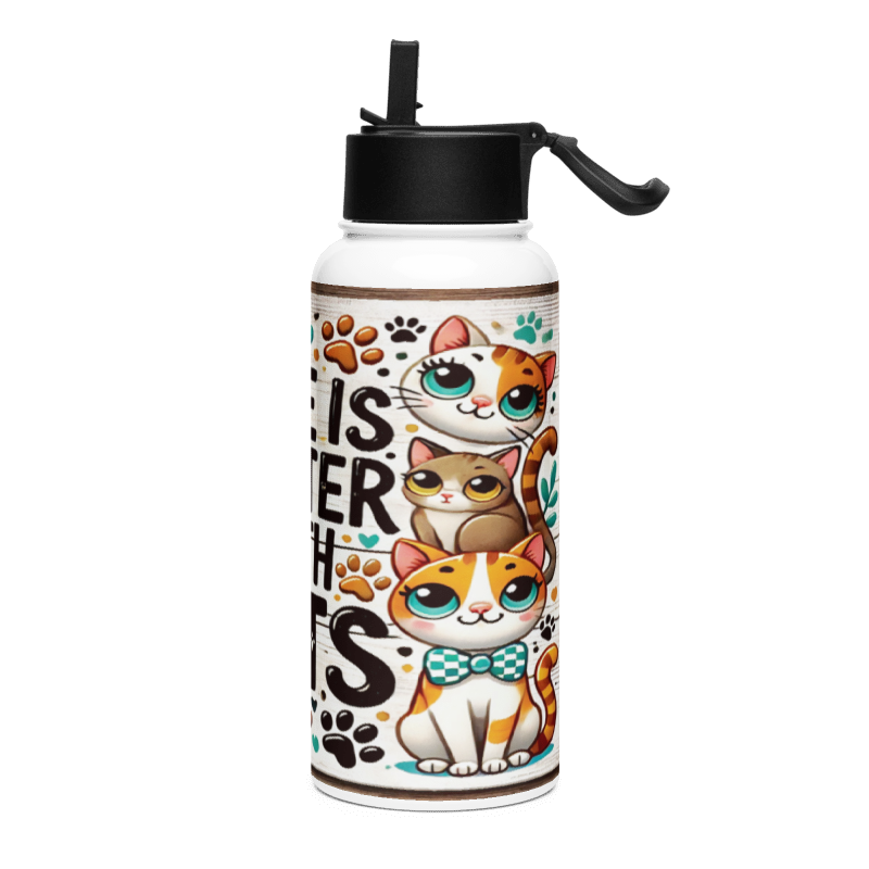 Botella Moderno y Funcional color La Vida es Mejor con Gatos - Botella Reutilizable de Aluminio 800ml