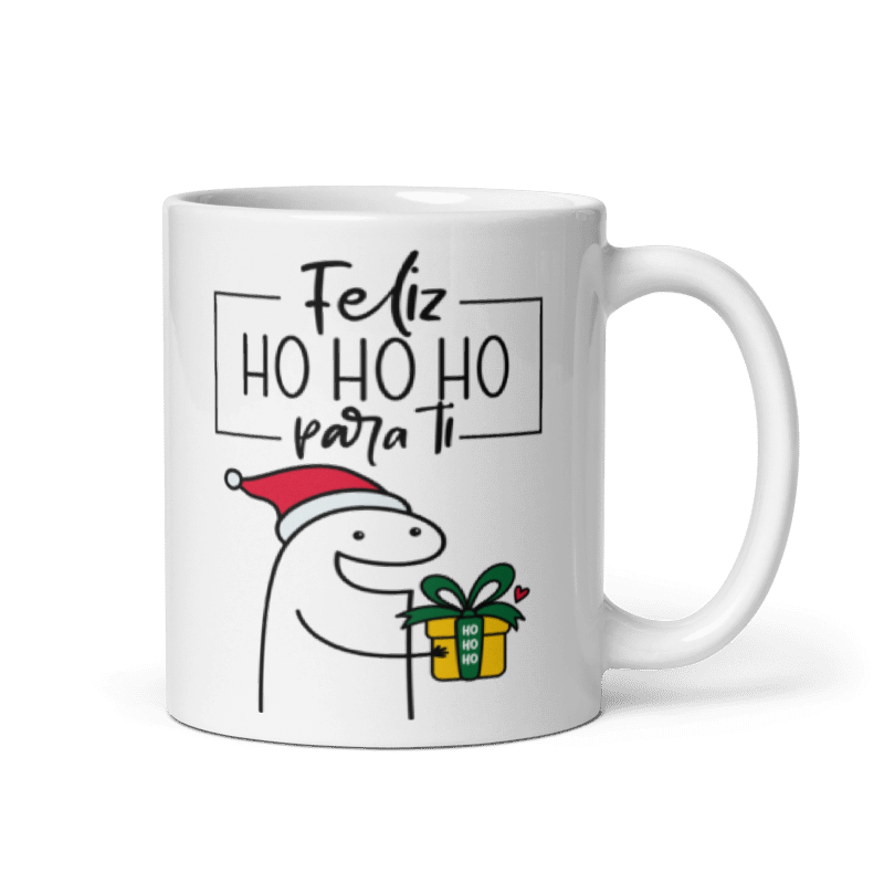 Taza Cartoon plano navideño color Blanco - Taza Navideña - Feliz Ho Ho Ho