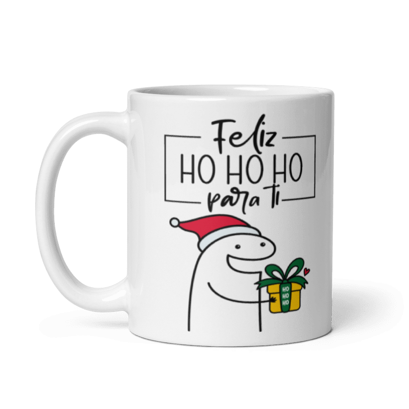 Taza Cartoon plano navideño color Blanco - Taza Navideña - Feliz Ho Ho Ho