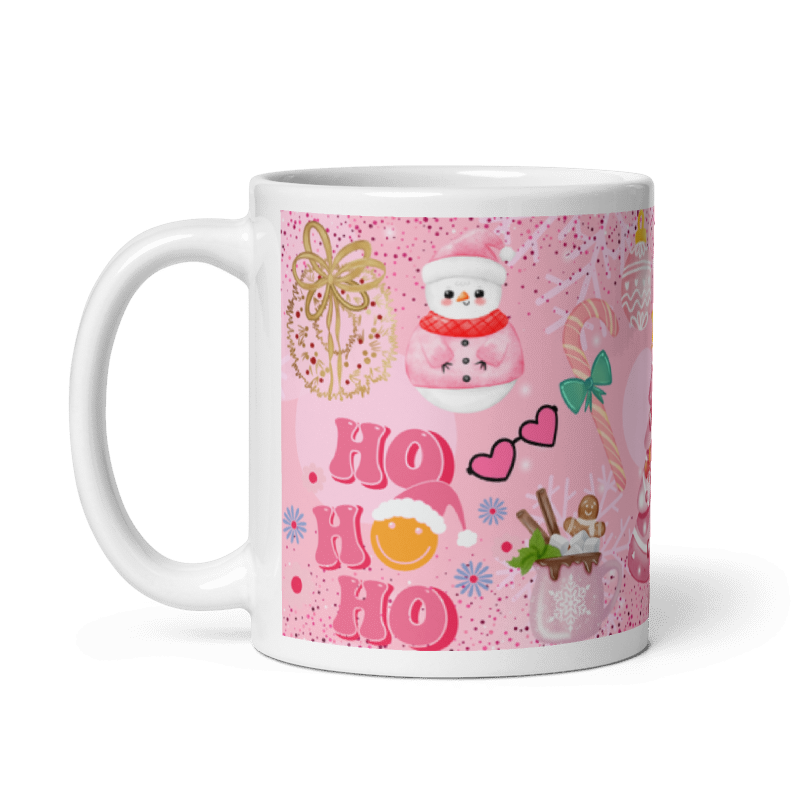 Taza navideña blanca con mensaje Ho Ho Ho en cerámica premium