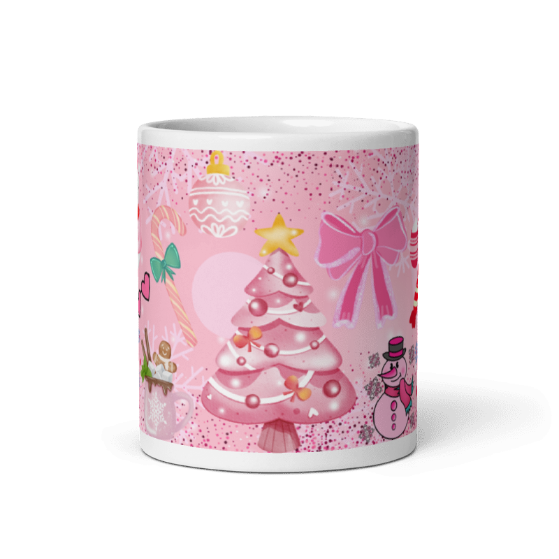 Taza navideña blanca con mensaje Ho Ho Ho en cerámica premium