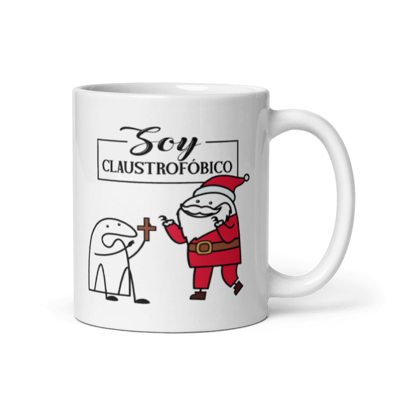 Taza Cartoon plano navideño color Blanco - Taza Navideña - Soy Claustrofóbico