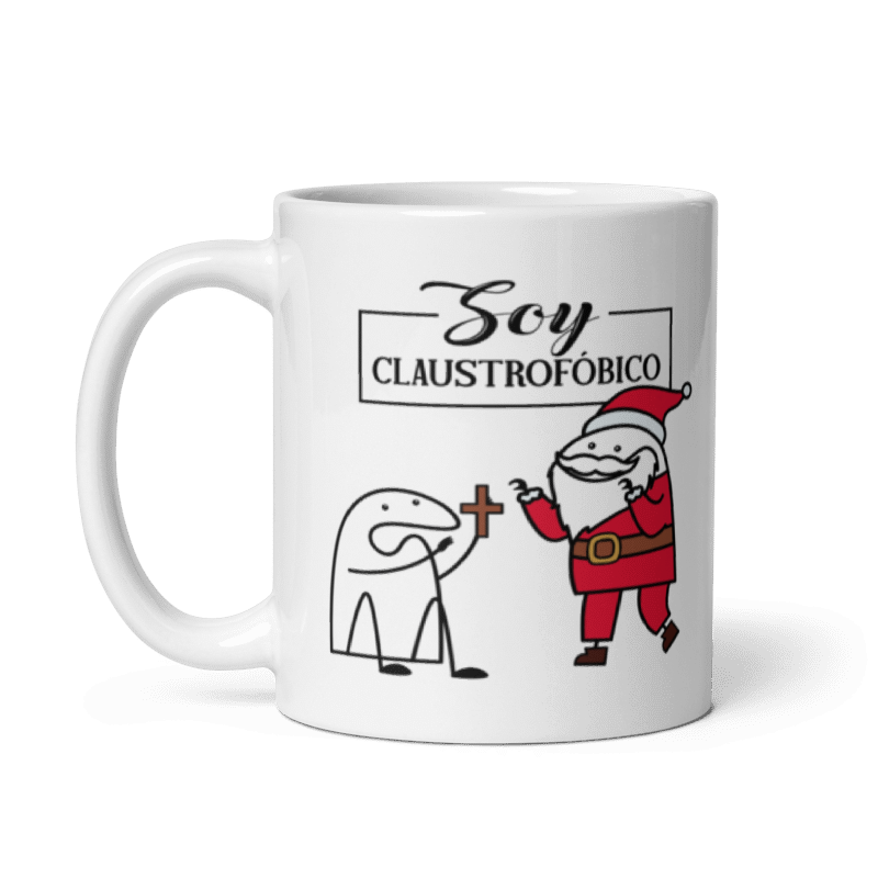 Taza Cartoon plano navideño color Blanco - Taza Navideña - Soy Claustrofóbico