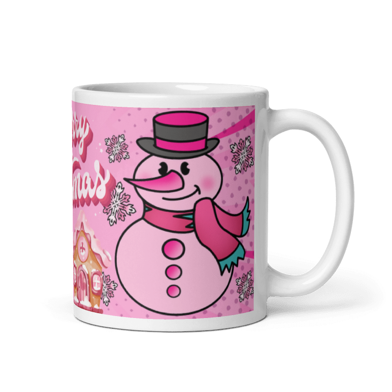 Taza navideña blanca con diseño de muñeco de nieve Merry Christmas en cerámica premium