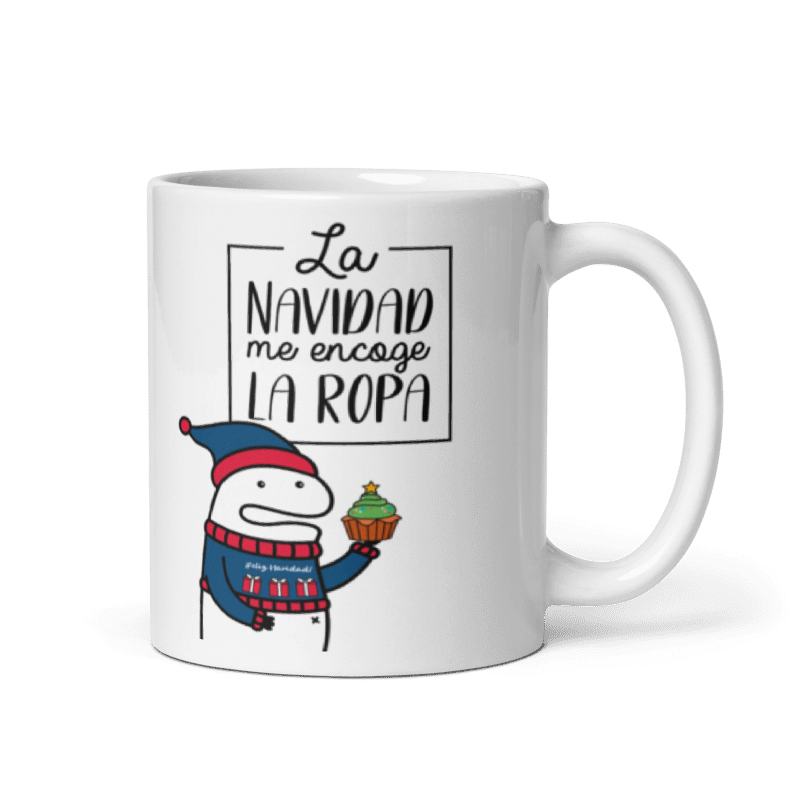 Taza Cartoon plano navideño color Blanco - Taza Navideña - La Navidad Me Encoje