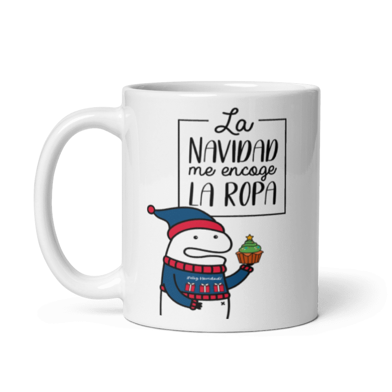 Taza Cartoon plano navideño color Blanco - Taza Navideña - La Navidad Me Encoje