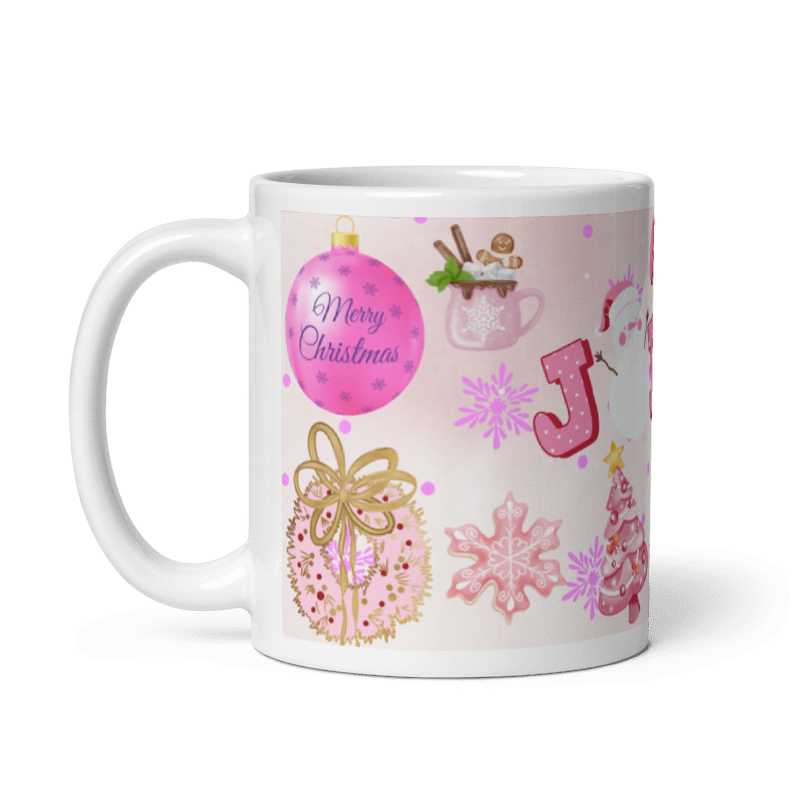 Taza navideña blanca con mensaje Jolly Merry Christmas en cerámica premium