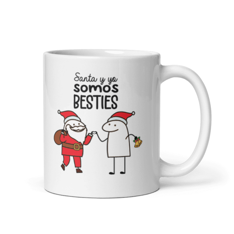 Taza Cartoon plano navideño color Blanco - Taza Navideña - Santa y Yo Somos Besties