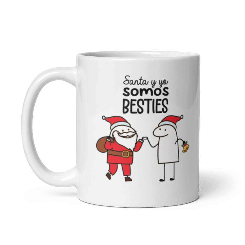 Taza Cartoon plano navideño color Blanco - Taza Navideña - Santa y Yo Somos Besties