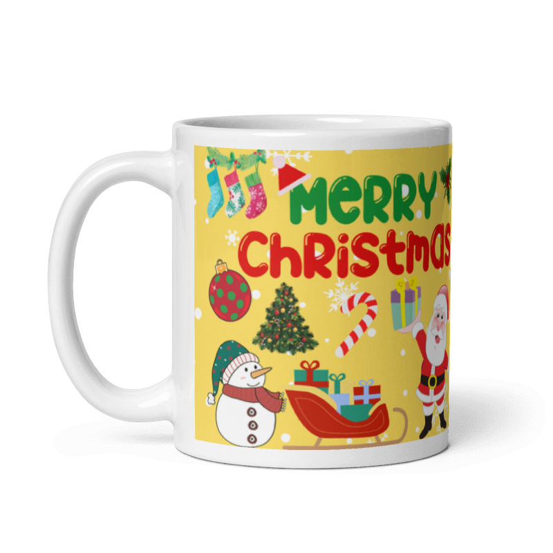 Taza navideña blanca con diseño de Santa Merry Christmas en cerámica premium