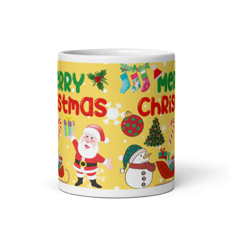 Taza navideña blanca con diseño de Santa Merry Christmas en cerámica premium