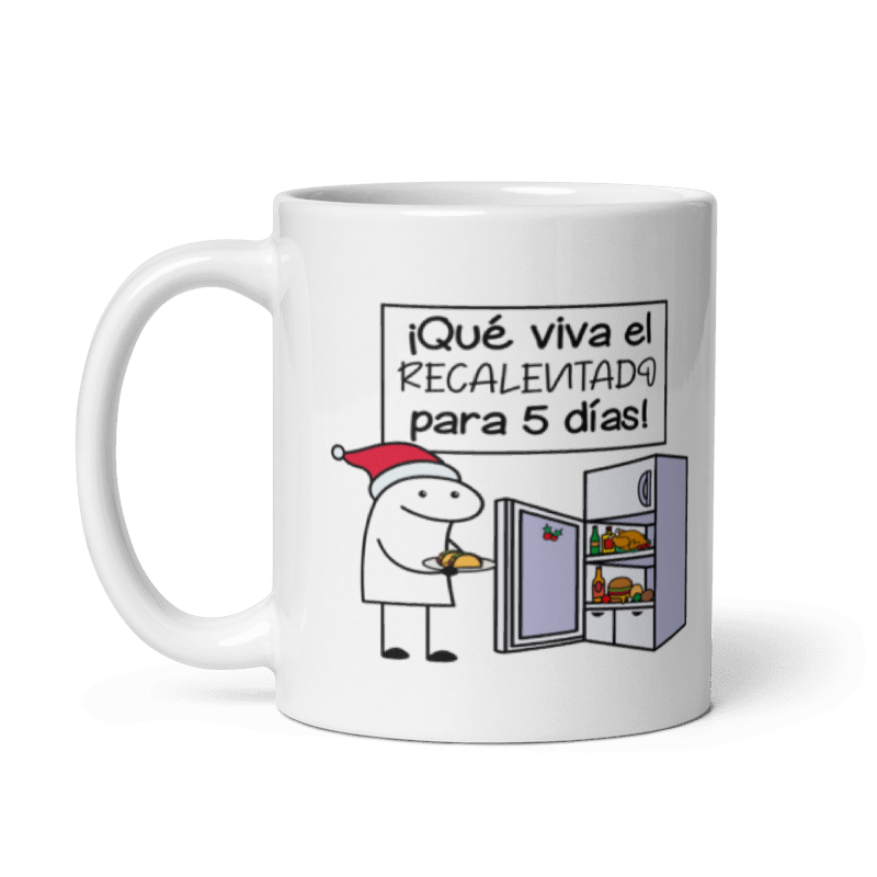 Taza Cartoon plano navideño color Blanco - Taza Navideña - Que Viva el Recalentado