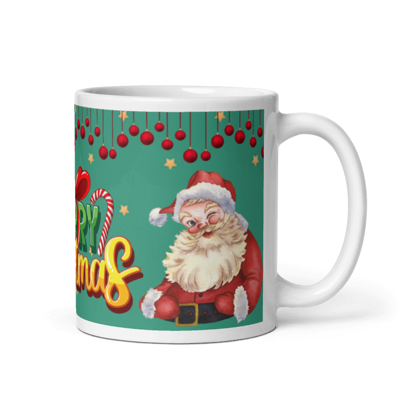 Taza navideña blanca con diseño de Santa Merry Christmas en cerámica premium