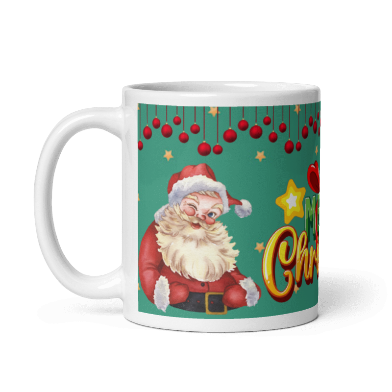 Taza navideña blanca con diseño de Santa Merry Christmas en cerámica premium