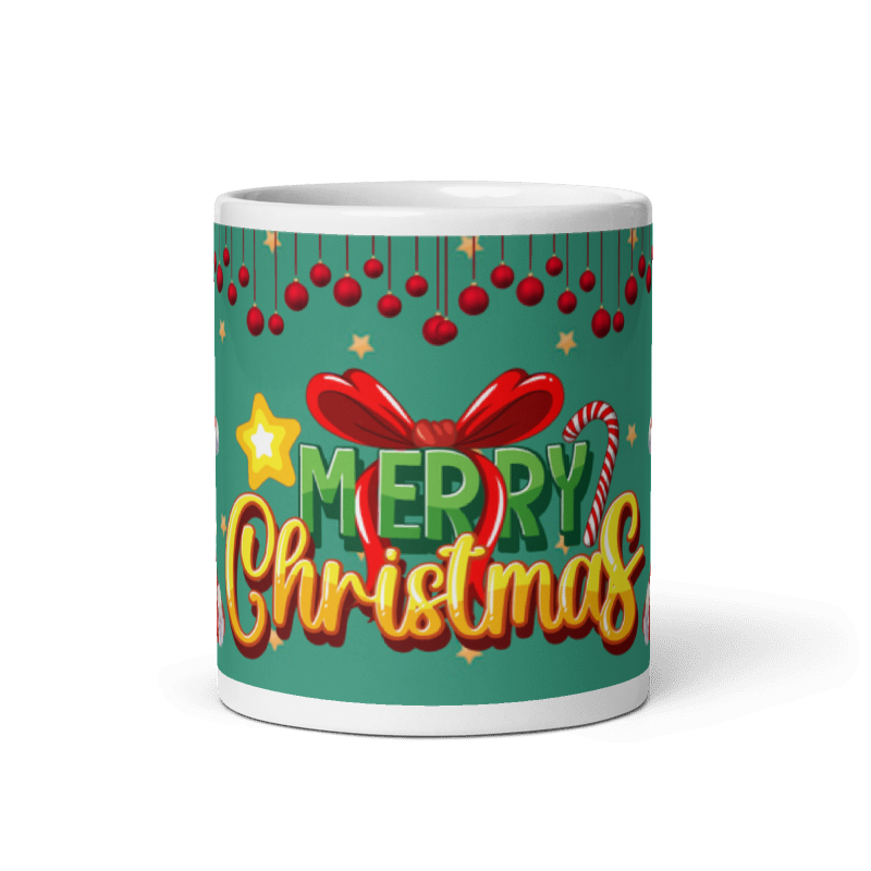 Taza navideña blanca con diseño de Santa Merry Christmas en cerámica premium