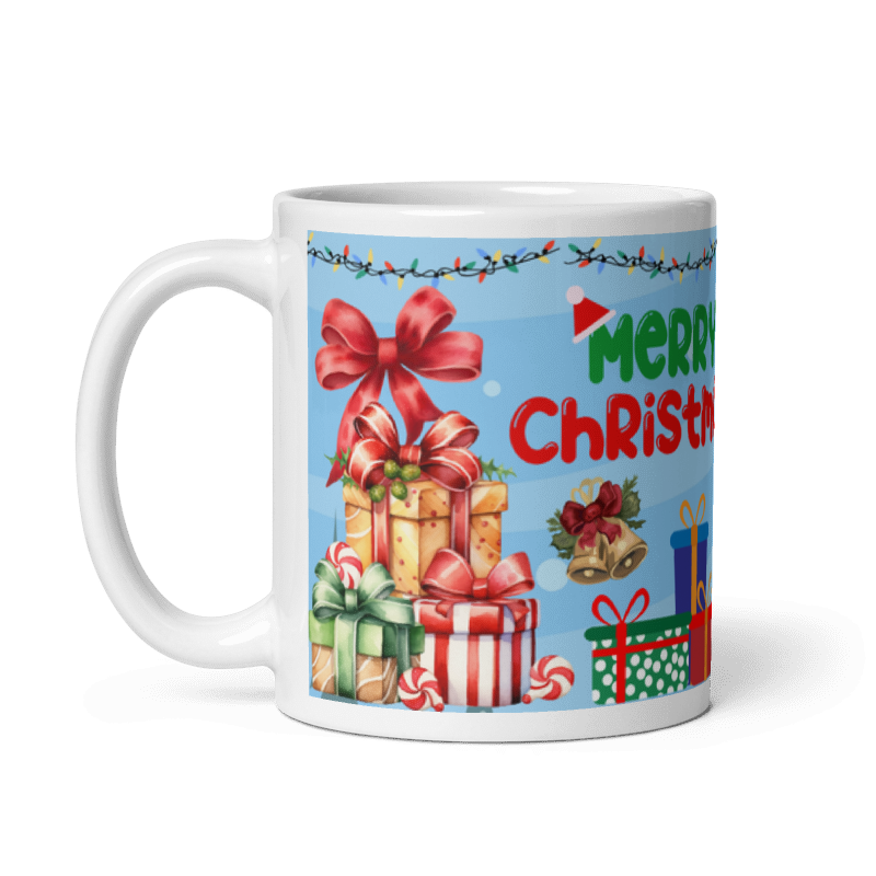 Taza navideña blanca con diseño de pingüino Merry Christmas en cerámica premium