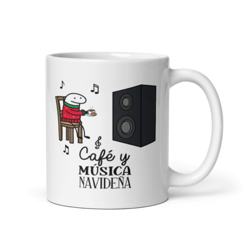 Taza Cartoon plano navideño color Blanco - Taza Navideña - Café y Música Navideña