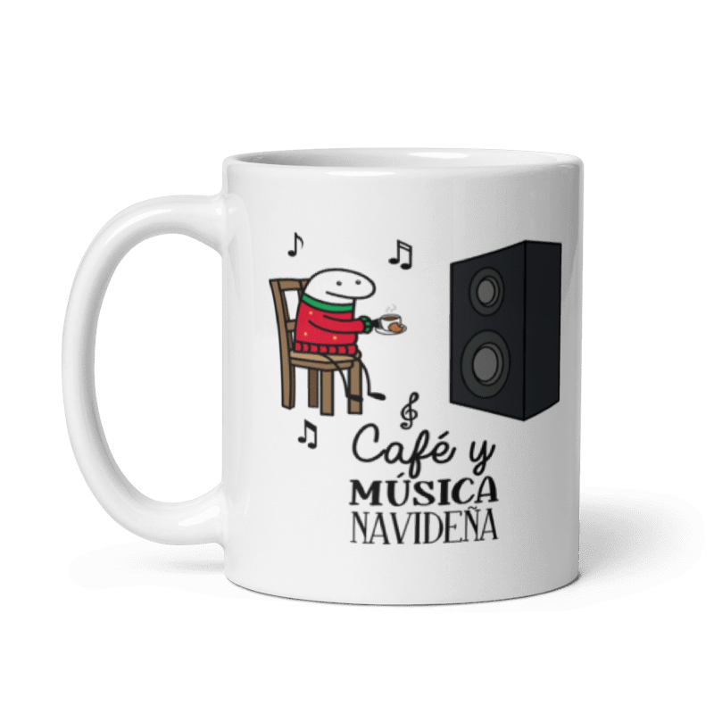 Taza Cartoon plano navideño color Blanco - Taza Navideña - Café y Música Navideña