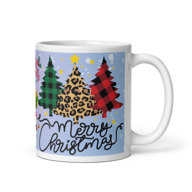 Taza Muñeco Nieve Pinos Christmas color Blanco - Taza Navidad - Merry Christmas Muñeco Nieve y Pinos