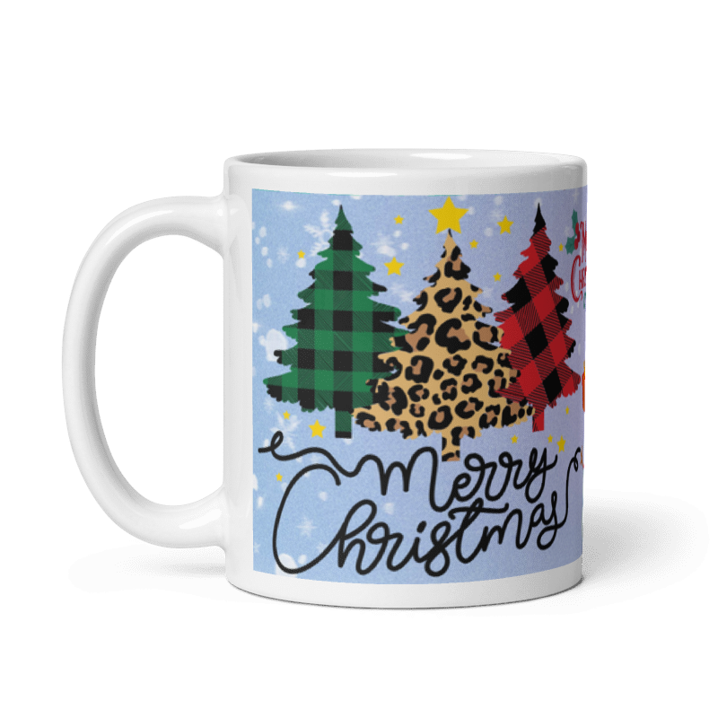 Taza Muñeco Nieve Pinos Christmas color Blanco - Taza Navidad - Merry Christmas Muñeco Nieve y Pinos