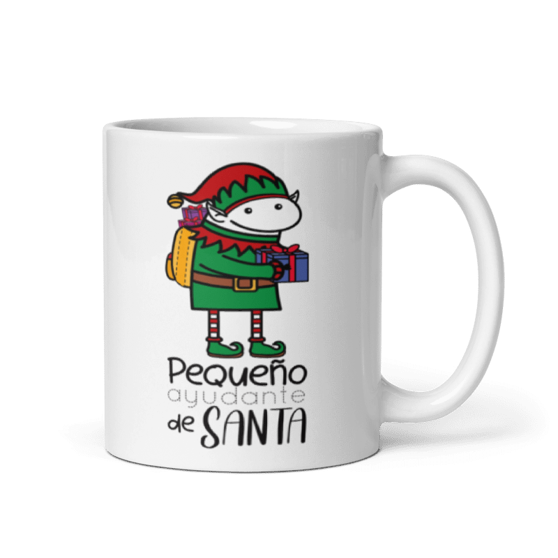 Taza Cartoon plano navideño color Blanco - Taza Navideña - Pequeño Ayudante de Santa