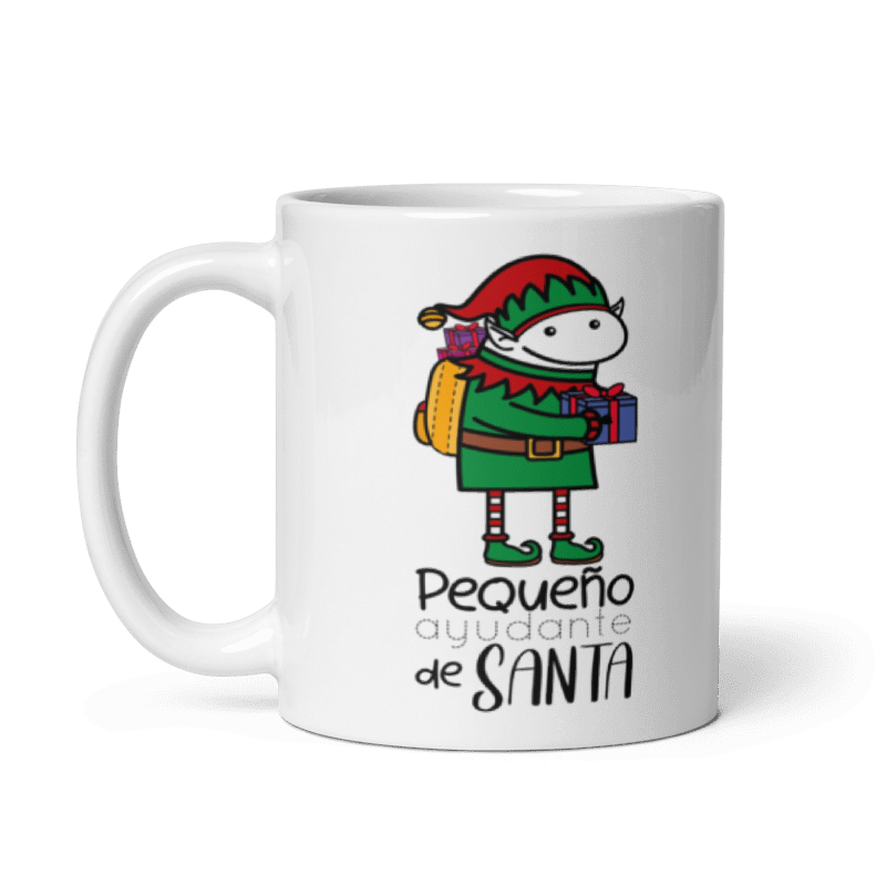 Taza Cartoon plano navideño color Blanco - Taza Navideña - Pequeño Ayudante de Santa