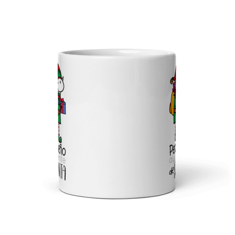 Taza Cartoon plano navideño color Blanco - Taza Navideña - Pequeño Ayudante de Santa