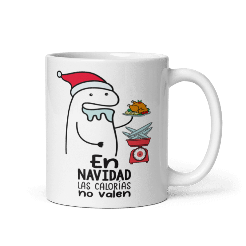 Taza Cartoon plano navideño color Blanco - Taza Navideña - Las Calorías No Valen