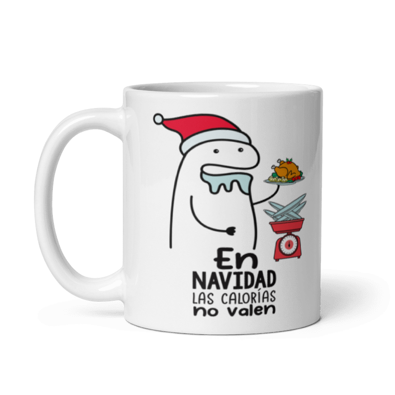 Taza Cartoon plano navideño color Blanco - Taza Navideña - Las Calorías No Valen