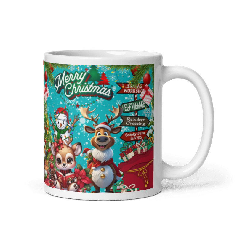 Taza navideña blanca con diseño de acebo Holly Merry Christmas en cerámica premium