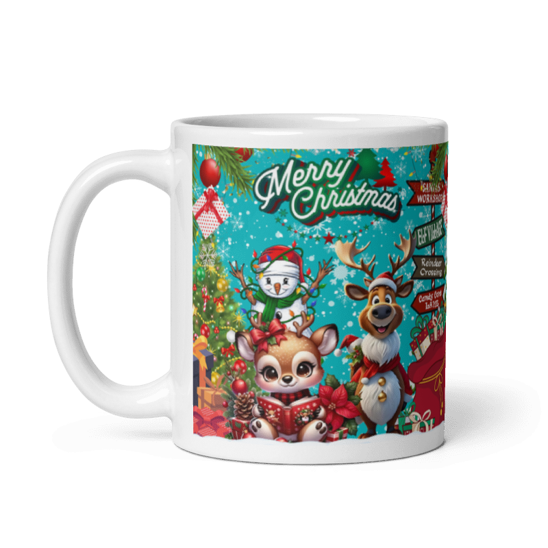 Taza navideña blanca con diseño de acebo Holly Merry Christmas en cerámica premium
