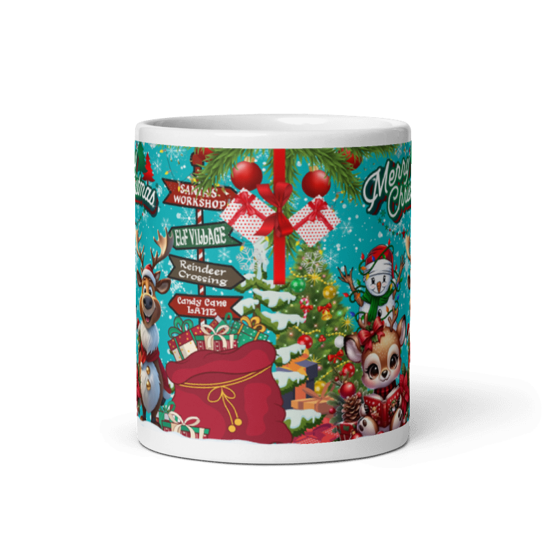 Taza navideña blanca con diseño de acebo Holly Merry Christmas en cerámica premium