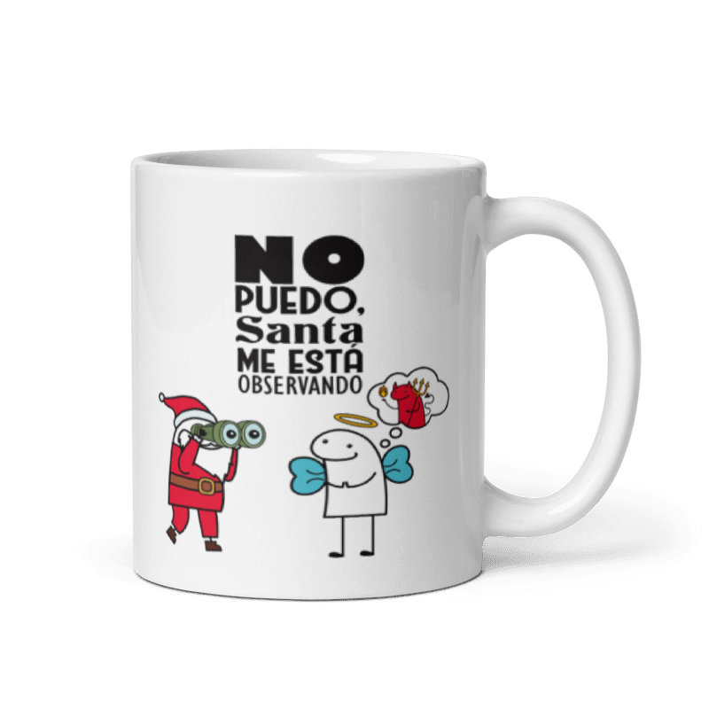 Taza Cartoon plano navideño color Blanco - Taza Navideña - Santa Me Está Observando