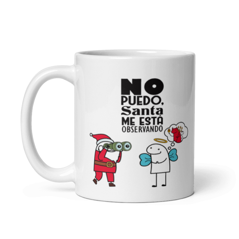 Taza Cartoon plano navideño color Blanco - Taza Navideña - Santa Me Está Observando